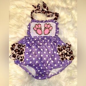 Leopard Pink paw backless Baby Romper